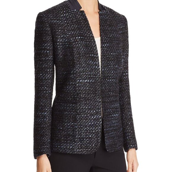 Elie Tahari Tori Metallic Tweed Blazer Navy/Size 4 - Picture 1 of 3
